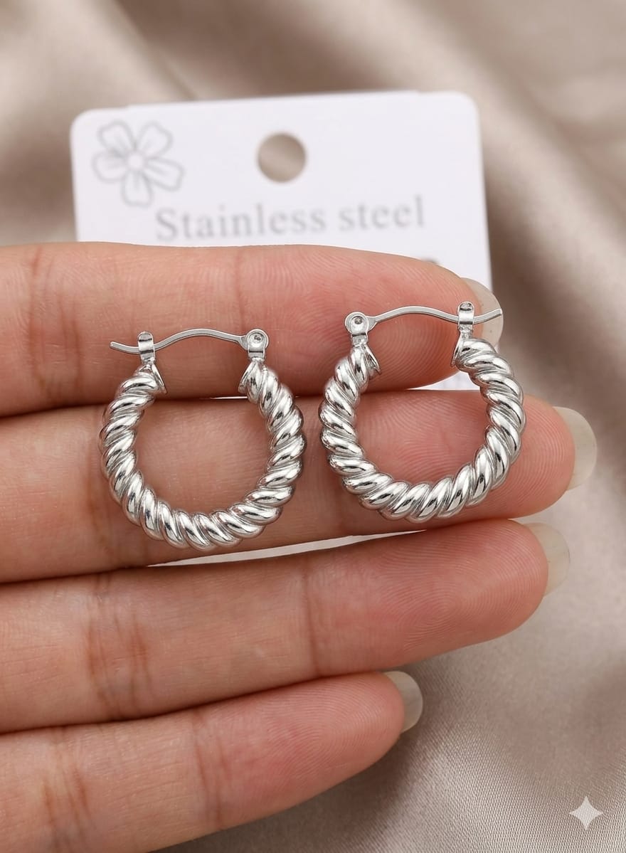 White Hoop Earing Stainless Steel