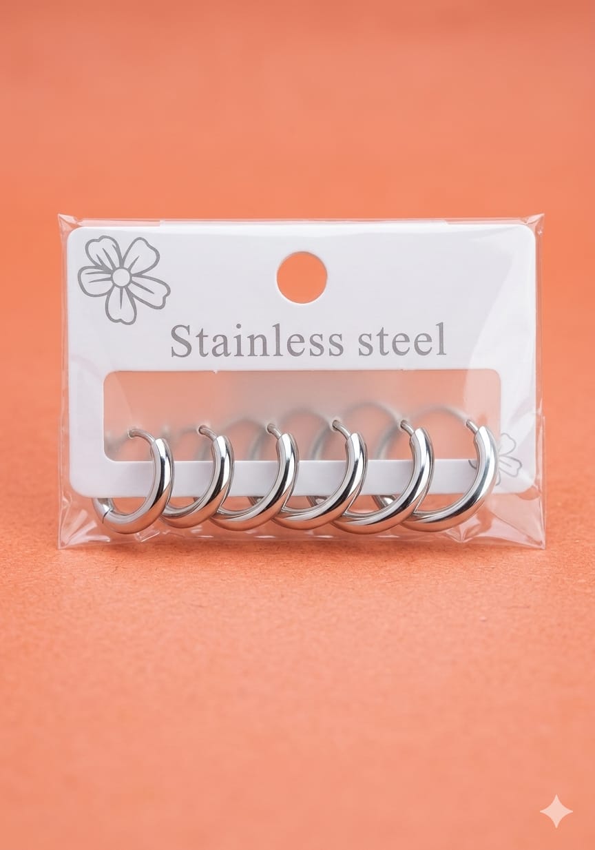 Packaged Stainless Steel Earing Silver