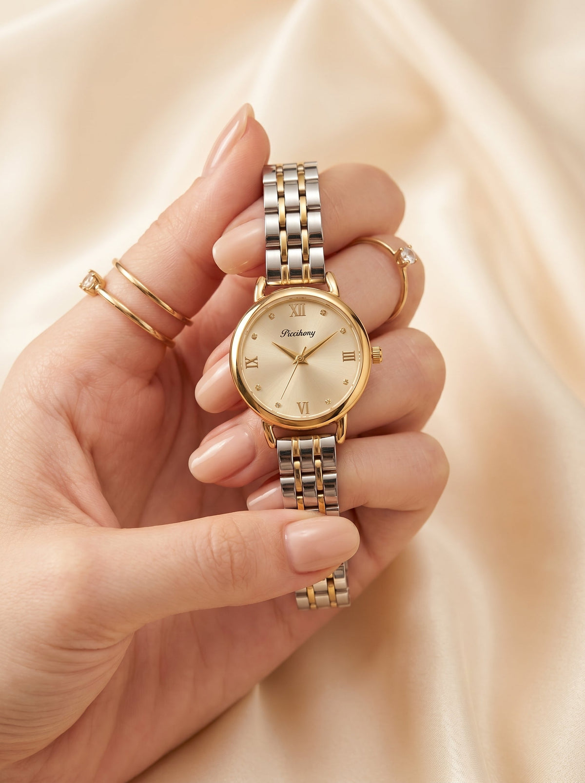 Dicaihong Elegant Golden Dial Women Watch-Two Tone