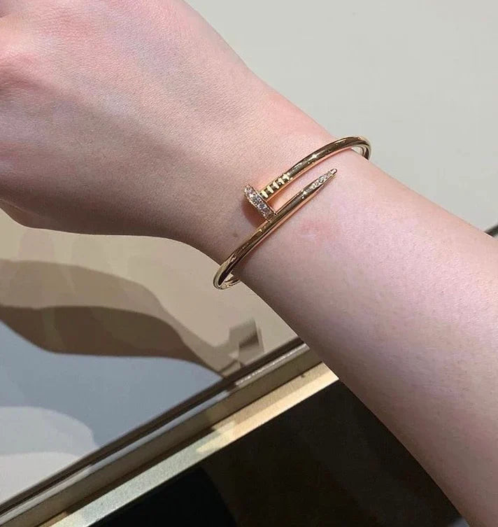 Nail Half Stone Bangle Stainless Steel