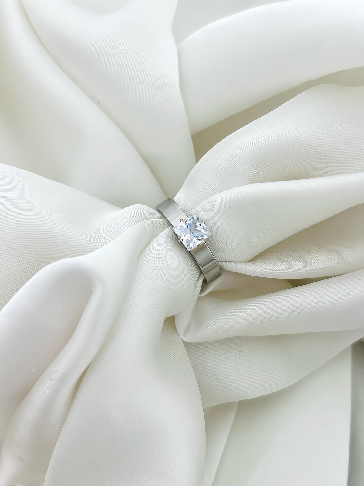 Silver Diamond Stone Stainless Steel Ring