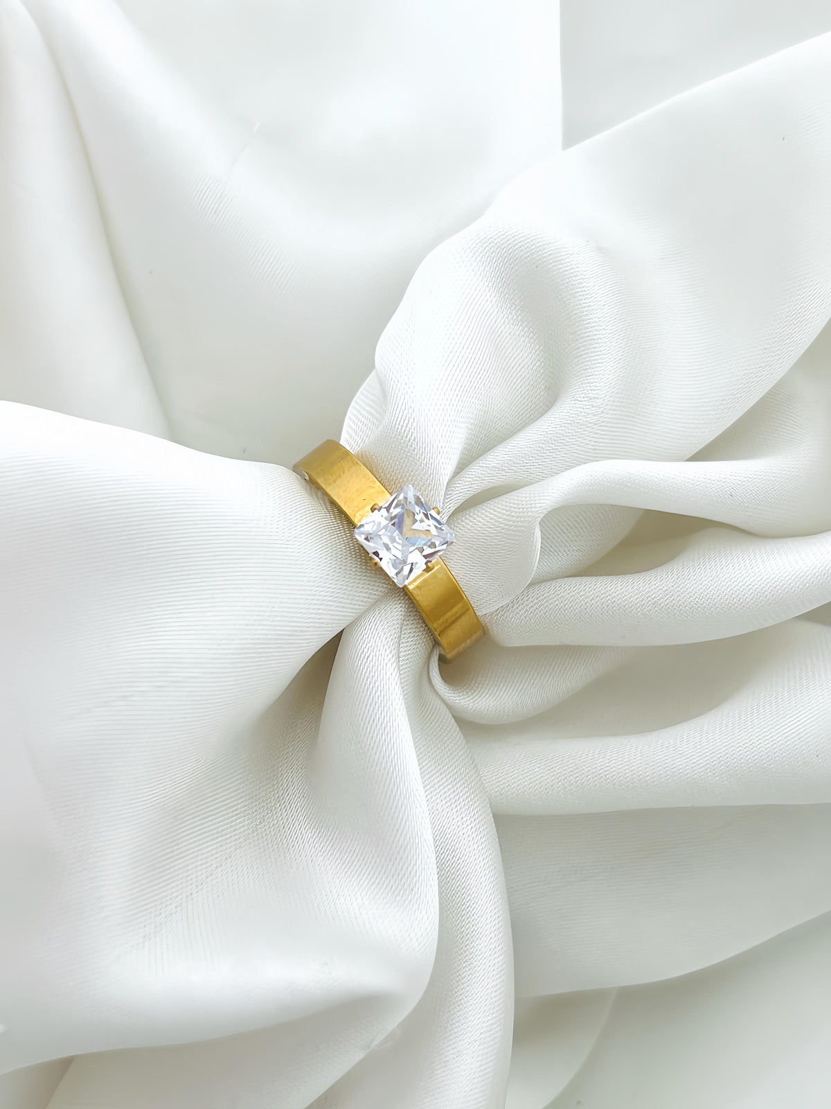 Golden With Diamond Stone Stainless Steel Ring