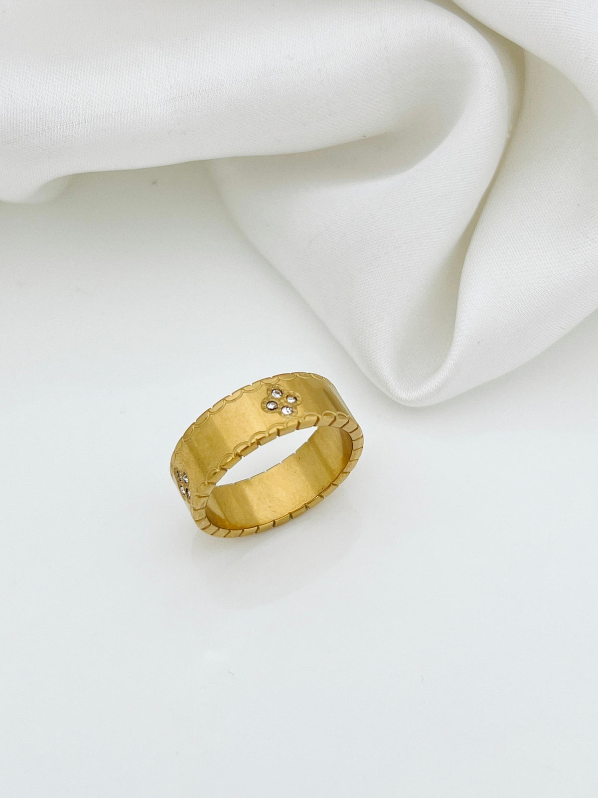 Gold With Mini White Stones Stainless Steel Ring
