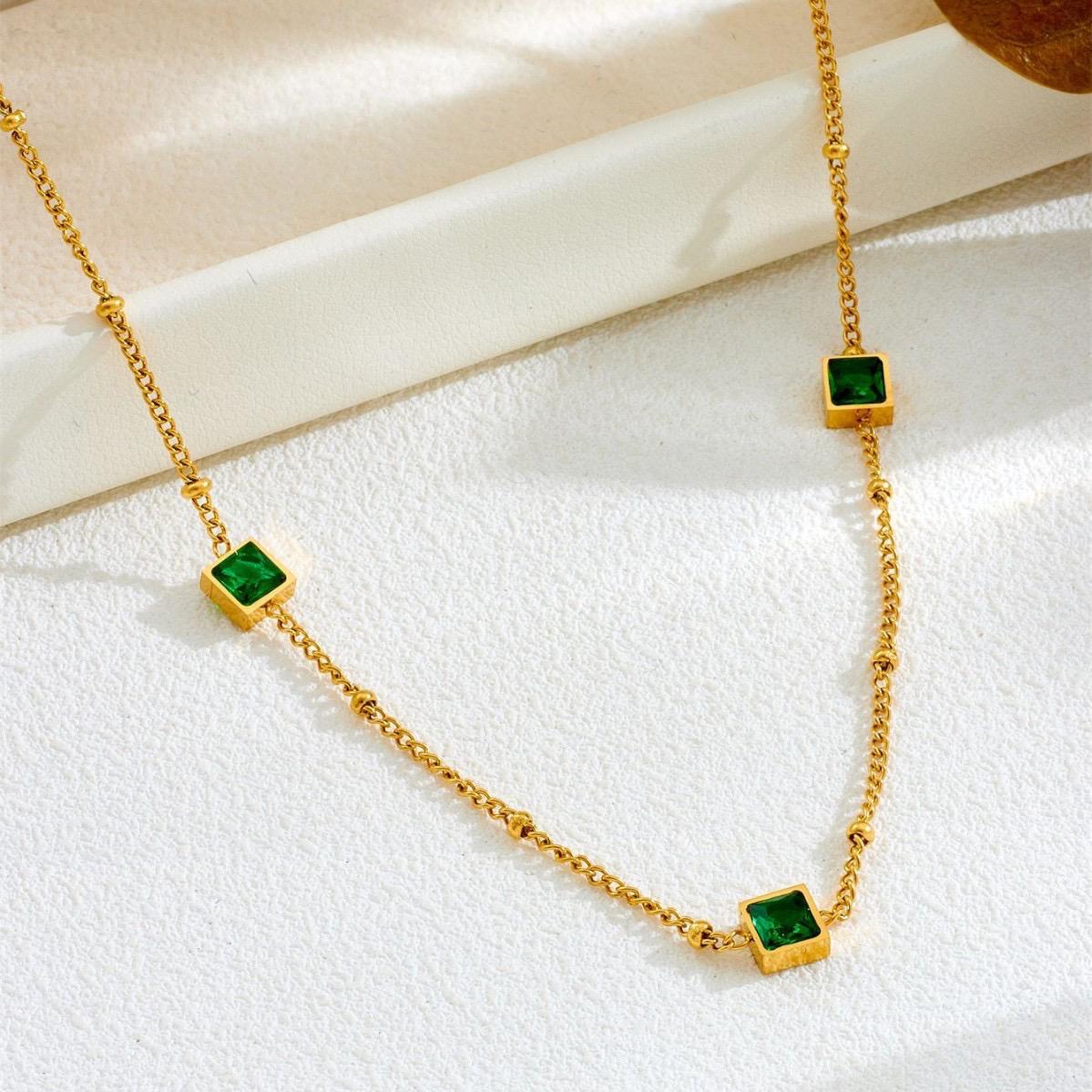 Three Stone Stainless Steel Necklace