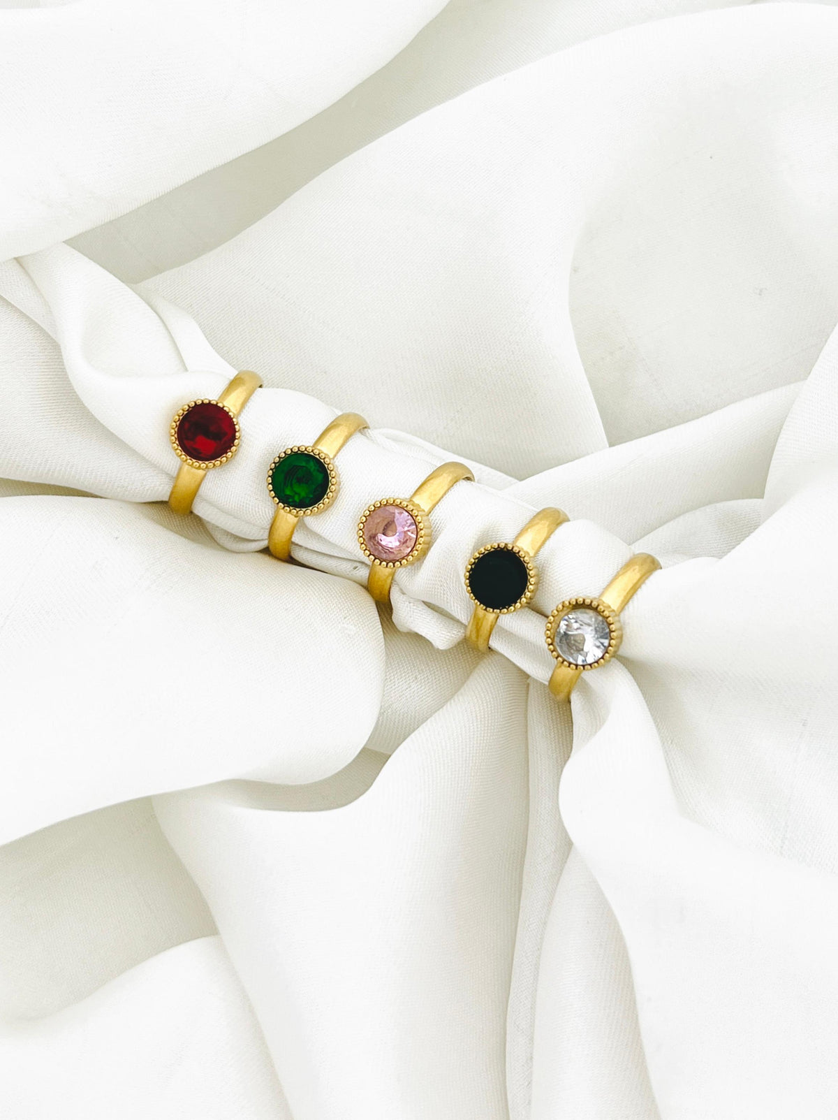 Crystal Stone Stainless Steel Rings (Adjustable)