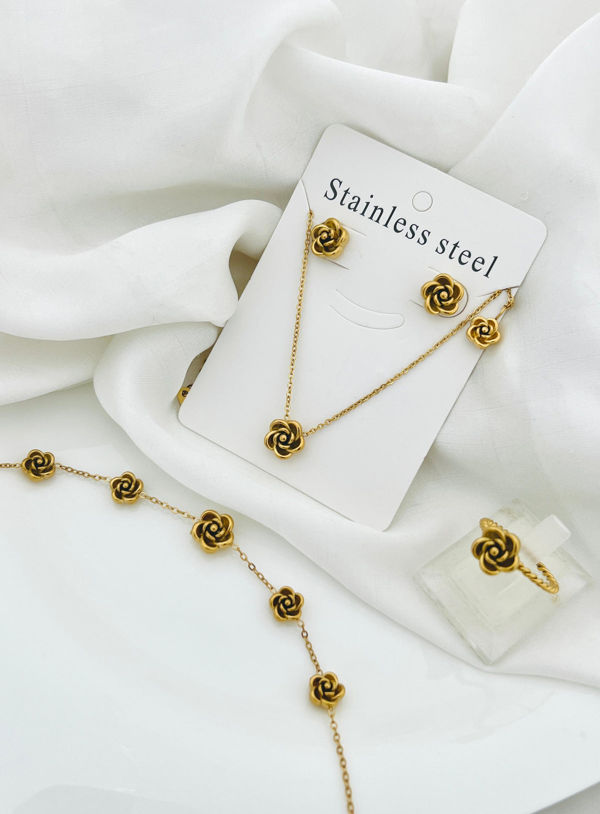 Trendy Stainless Steel Jewellery Set With Ring
