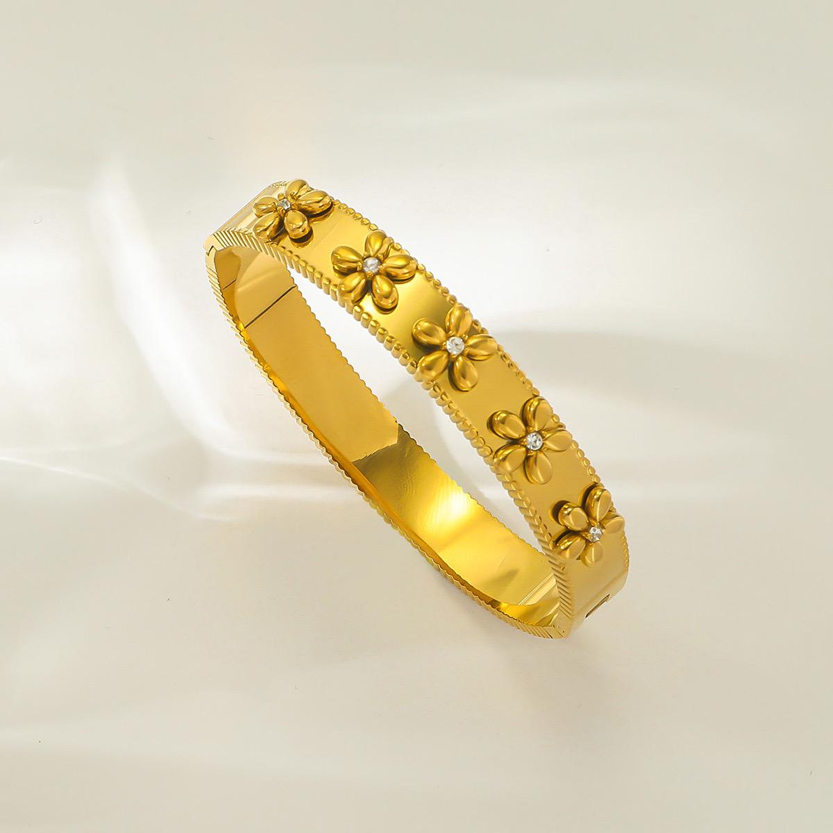 Flower Mini White Stone Stainless Steel Bangle
