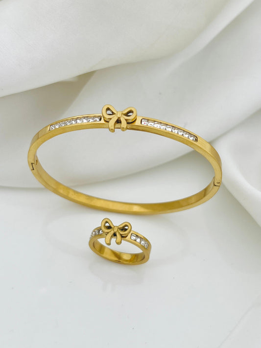Golden With Bow Stainless Steel Jewellery Set