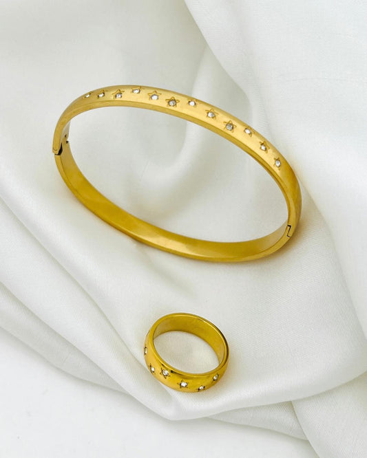 Gold With Mini Stone Stainless Steel Jewellery Set