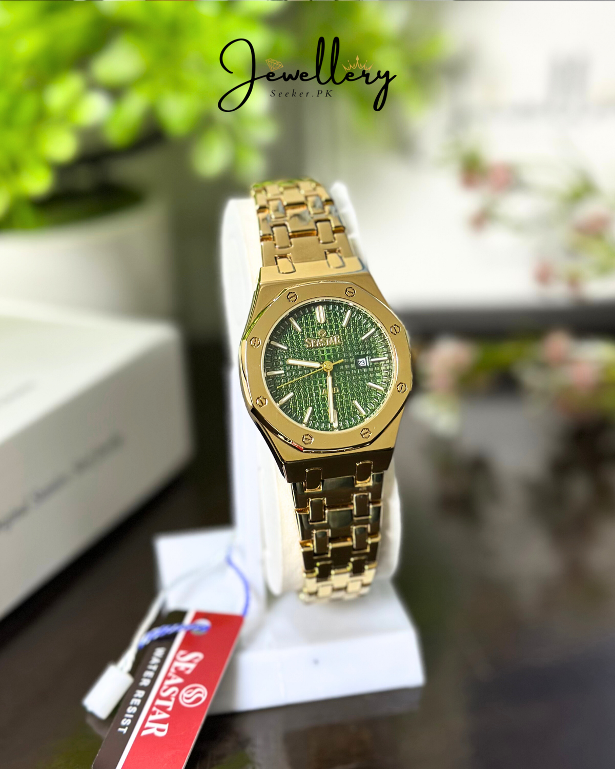 Seastar Golden Premium Women Watch (Green Dial)