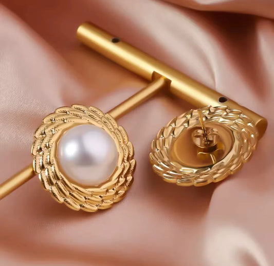 Geometric Pearl Gold Earrings