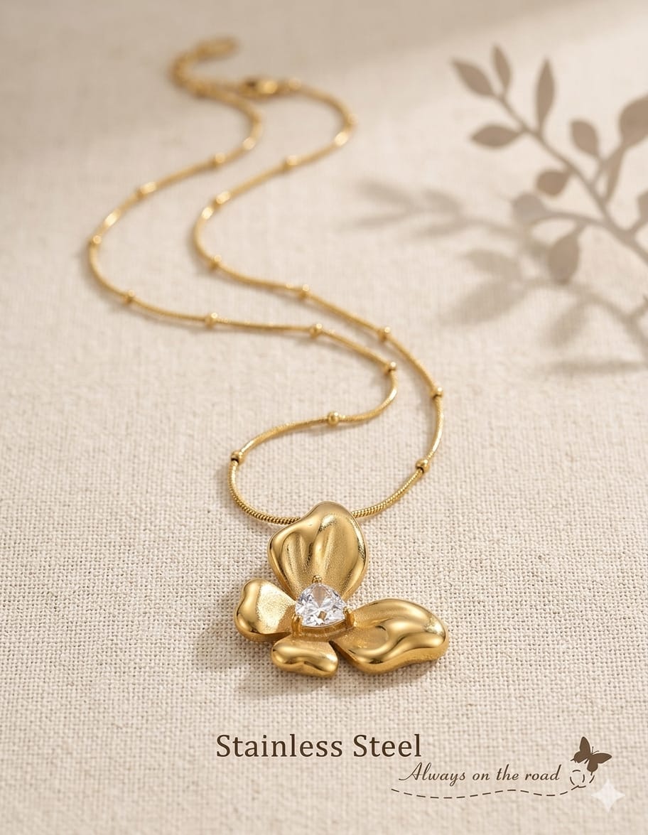 Gold With Flover Neclace Stainless Steel