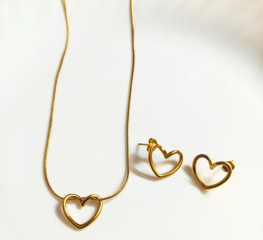 Heart Golden Jewellery Set Stainless Steel