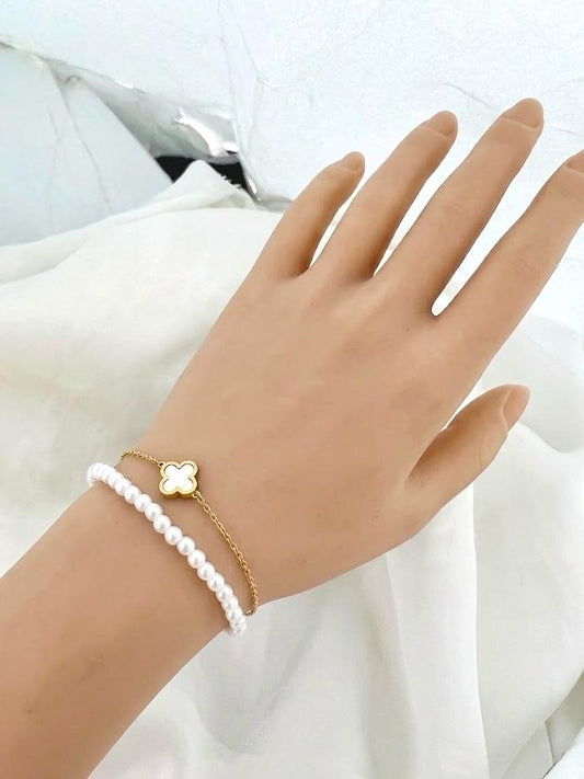 Clover Charm With Pearls Stainless Steel Bracelet