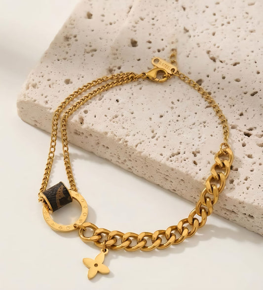 Gold Chain Bracelet With Star Charm Stainless Steel