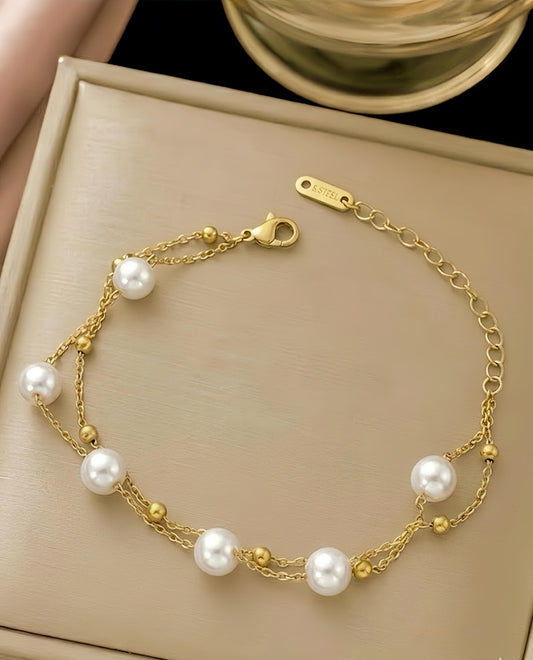 Gold With Pearl Stainless Steel Bracelet
