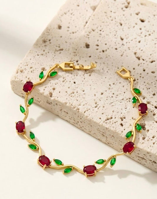 Red And Green Leave Bracelet Stainless Steel