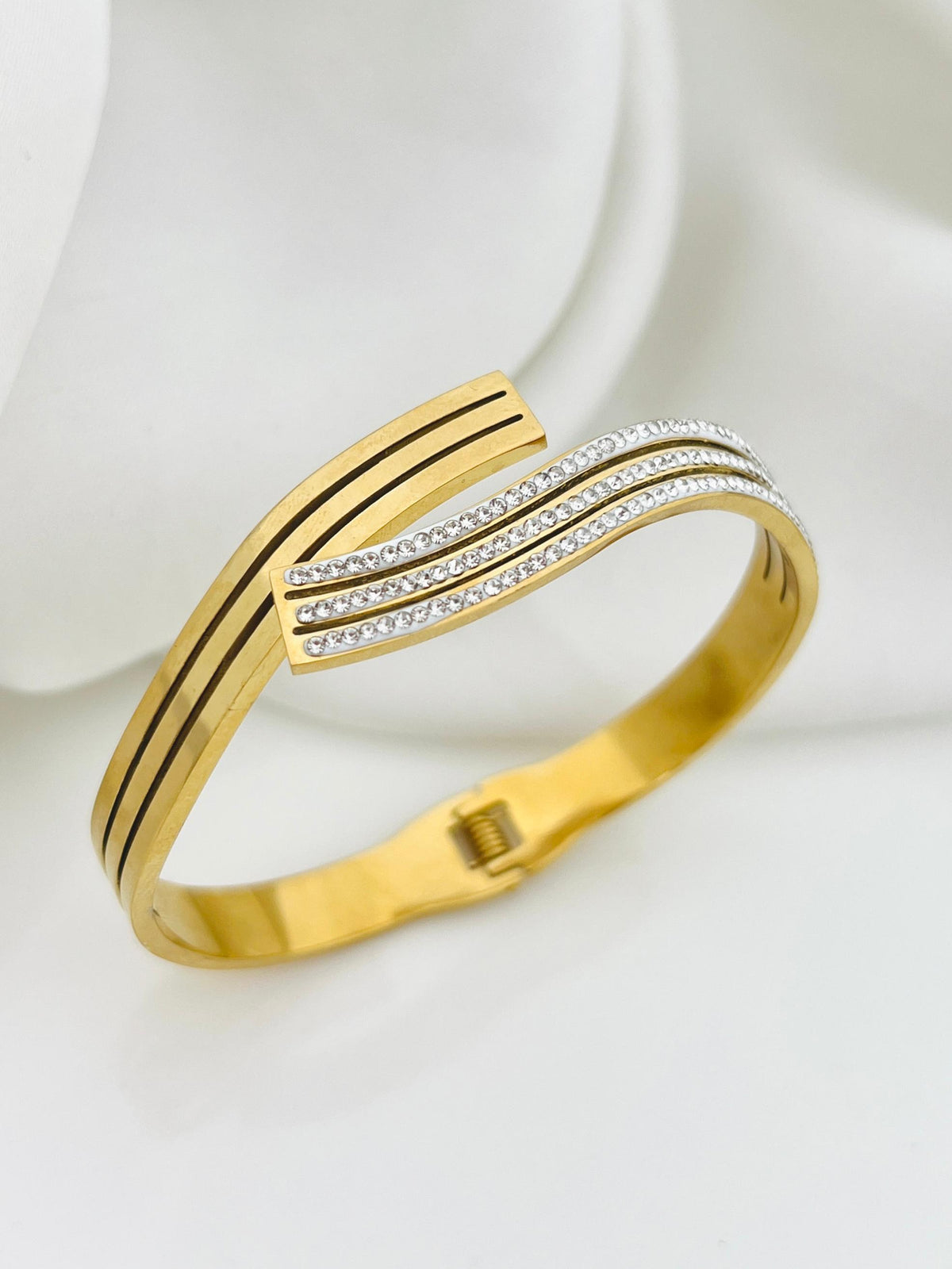 Gold With White Stone Stainless Steel Bangle