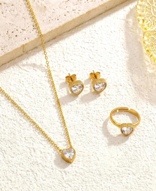 Heart White Stone Jewellery Set