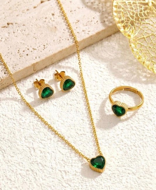 Green Stone Stainless Steel Jewellery Set