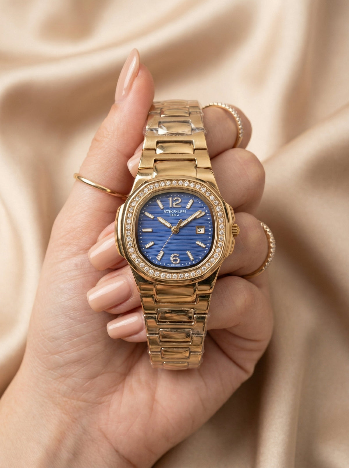 Patek philippe Square Blue Dial Women Watch- Golden