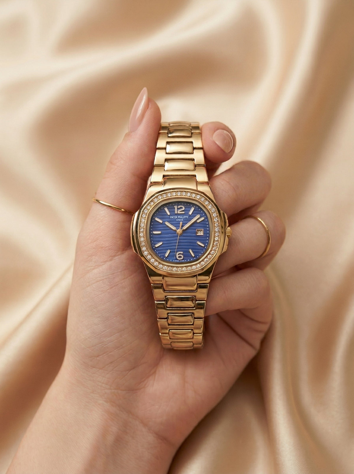 Patek philippe Square Blue Dial Women Watch- Golden