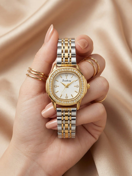 Square White Dial Women Watch- Two Tone