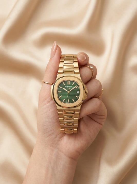 Patek philippe Green Dial Women Watch- Golden
