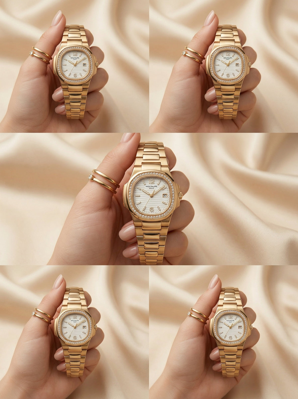 Patek philippe Square White Stone Dial Women Watch- Golden