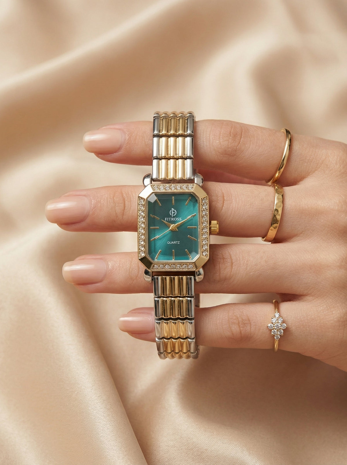 Fitross Green Dial Women Watch - Two Tone