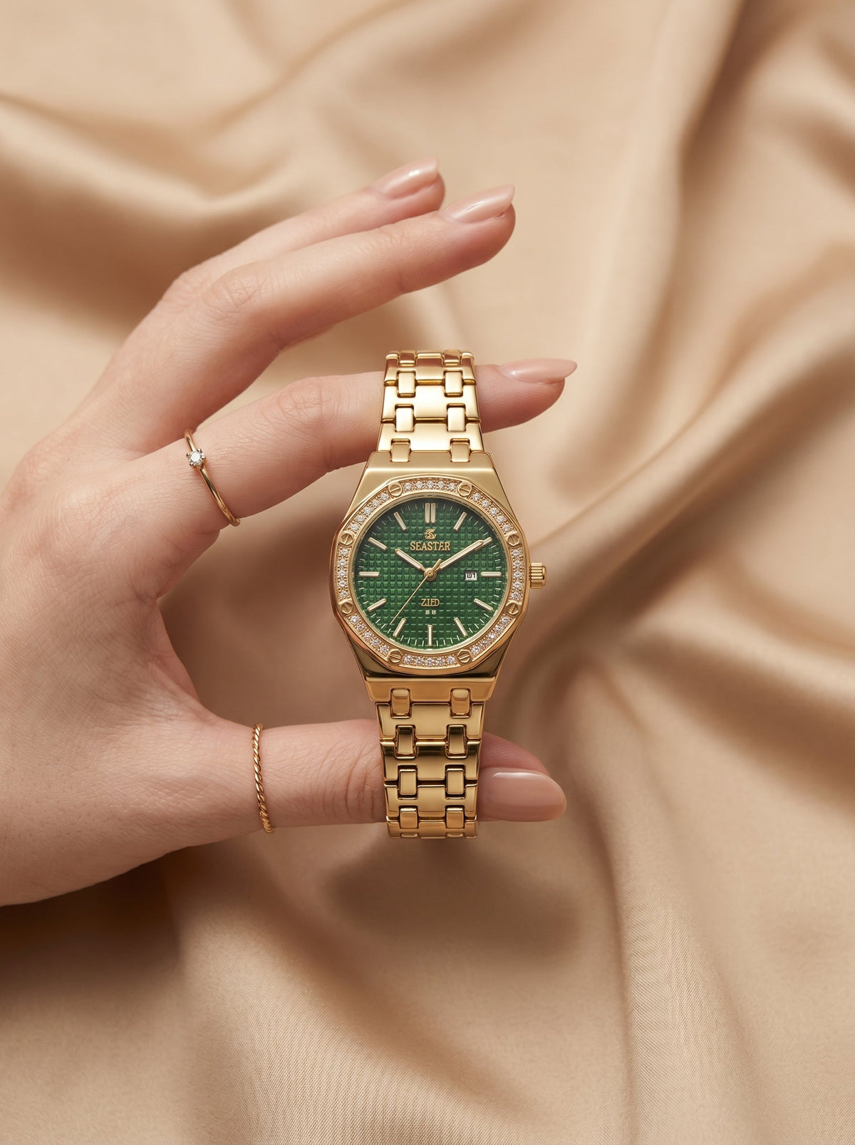 Seastar Golden Premium Women Watch (Green Dial)