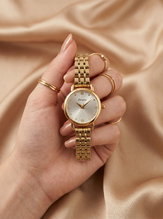 Dicaihong Elegant White Dail Women Watch-Golden