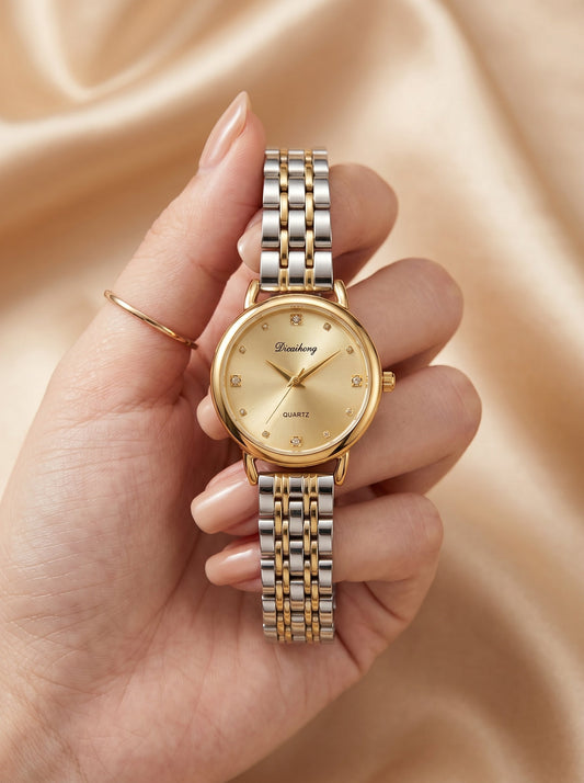 Dicaihong Elegant Golden Dial Women Watch-Two Tone