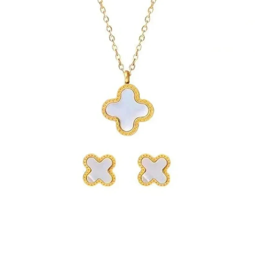 Four Leaf Clover Pendant With Ear Studs