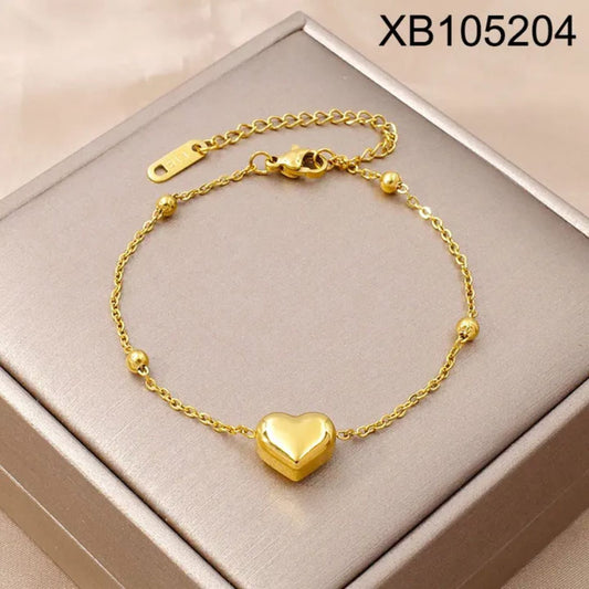 Gold Bracelet With Heart Charm Stainless Steel
