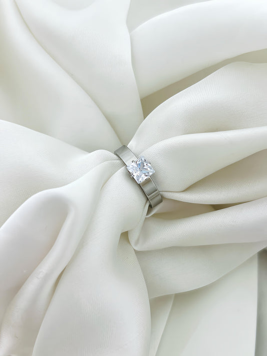 Silver Diamond Stone Stainless Steel Ring