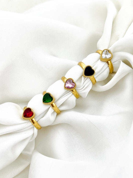 Gold With Colourful  Stones  Stainless Steel Rings [Adjustable]
