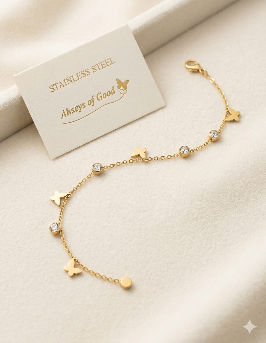 Gold With Buterfully Stainless Steel Bracelet