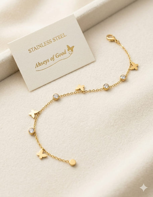 Gold With Buterfully Stainless Steel Bracelet