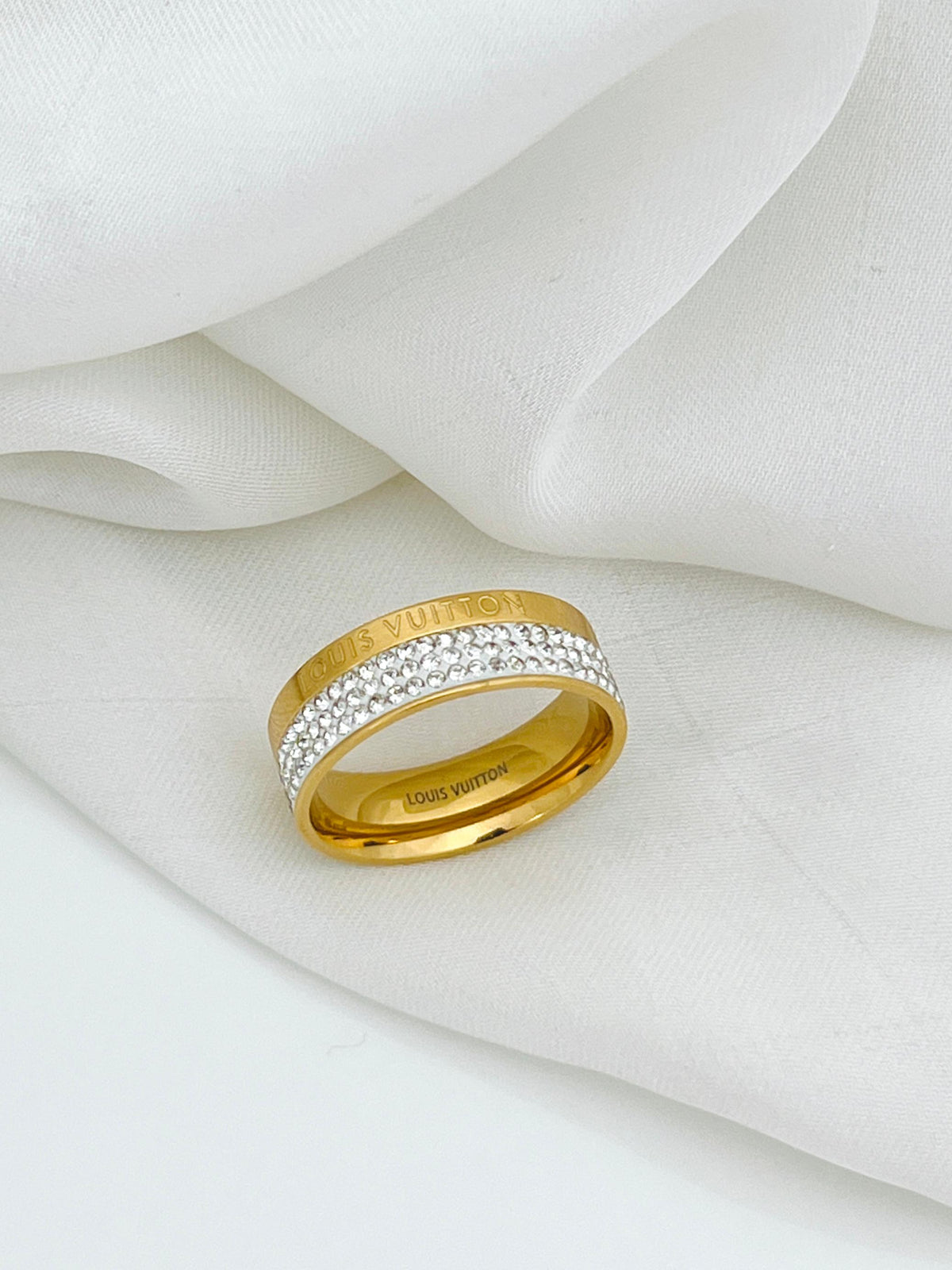 Golden Ring With Diamond Accent Stainless Steel