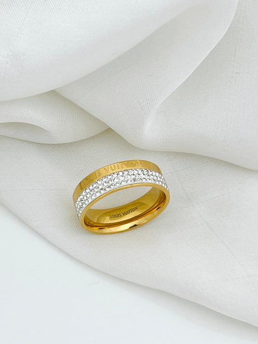 Golden Ring With Diamond Accent Stainless Steel