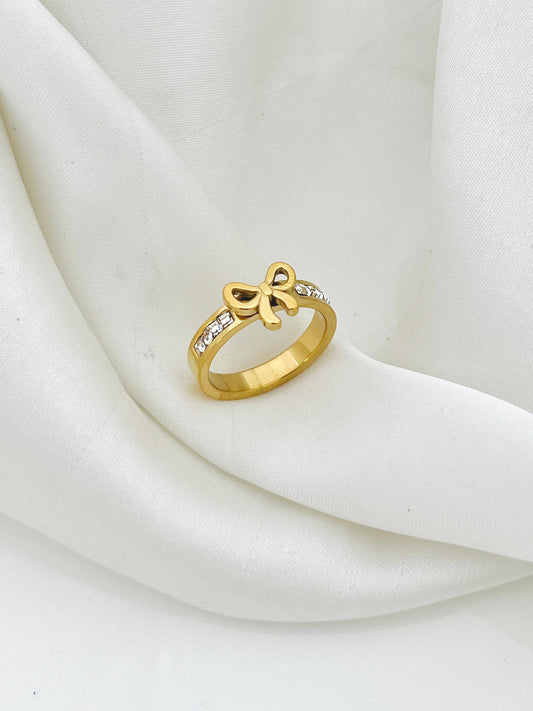 Mini Bow Golden Stainless Steel Ring
