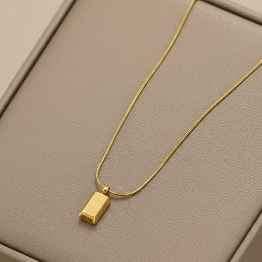 Gold Brick Stainless Steel Necklace
