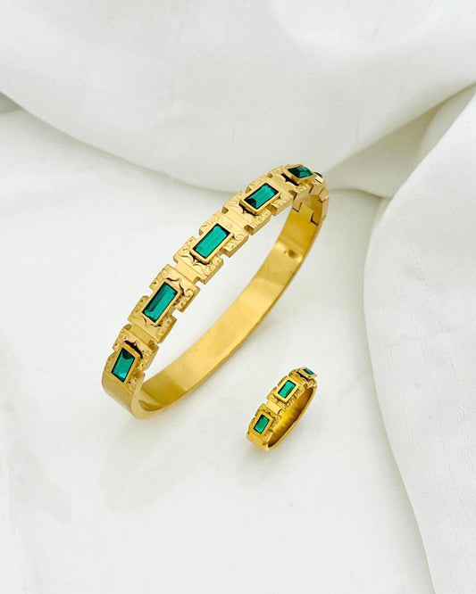 Green Diamond Stainless Steel bangle & Ring Set