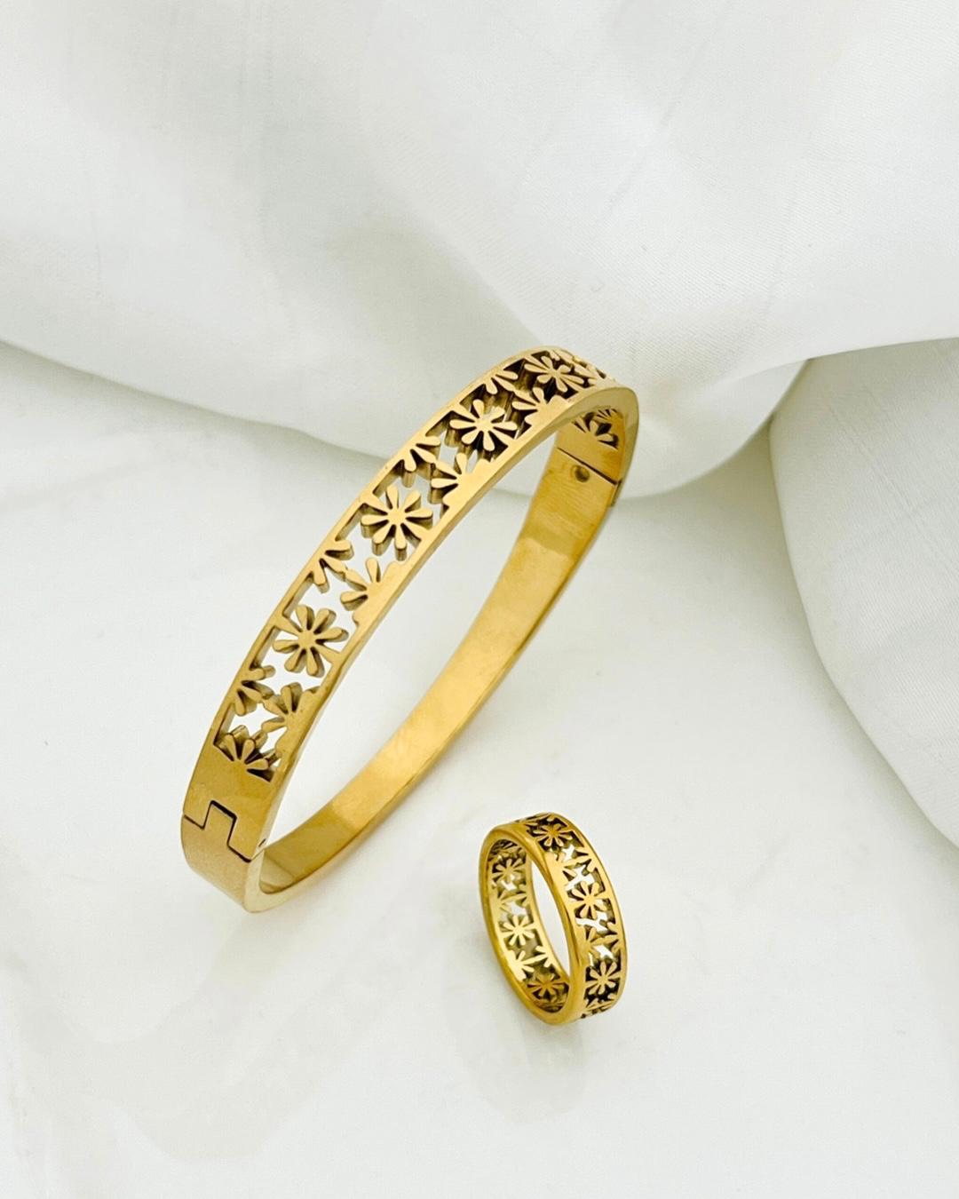 Flower Stainless Steel Bangle & Ring