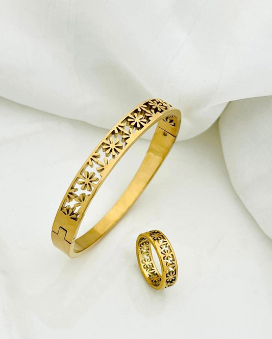 Flower Stainless Steel Bangle & Ring