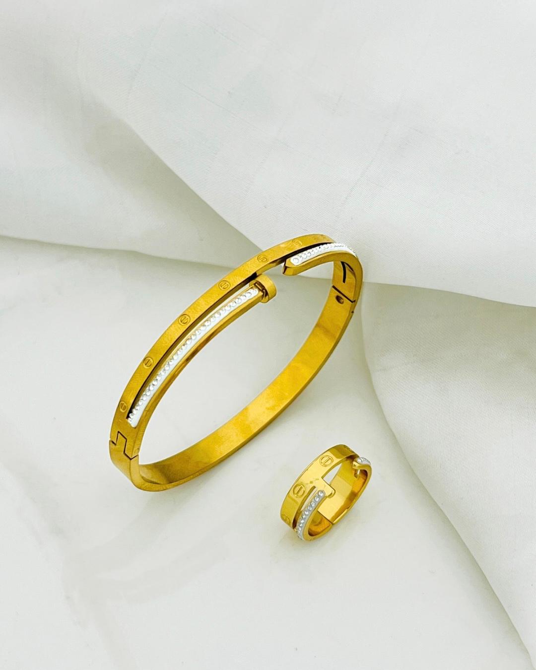 Nail Shine Stainless Steel Bangle & Ring Set