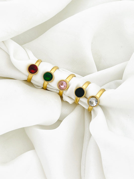 Crystal Stone Stainless Steel Rings (Adjustable)