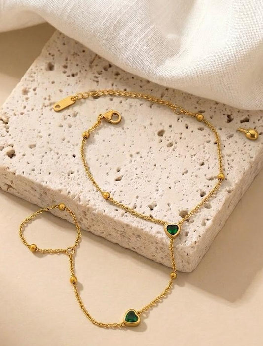 Golden Green Heart Stainless Steel Anja