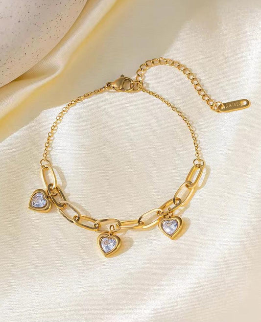 White Stone Heart Stainless Steel Bracelet